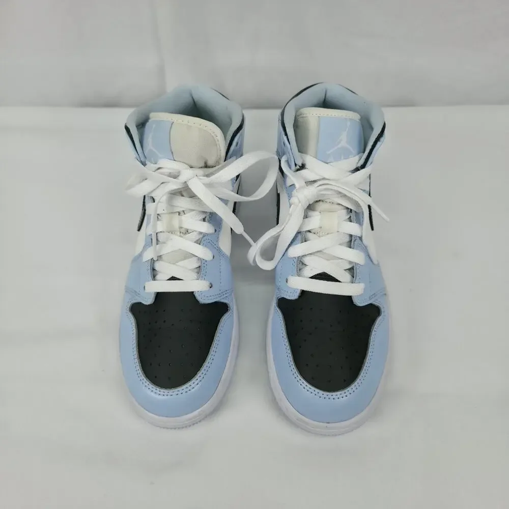 Nike Air Jordan 1 Mid GS 5.5Y Ice Blue Black White Basketball Shoes Streetwear